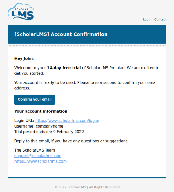 ScholarLMS Email confirmation