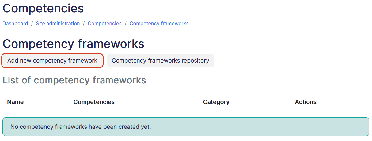 competency framework add button