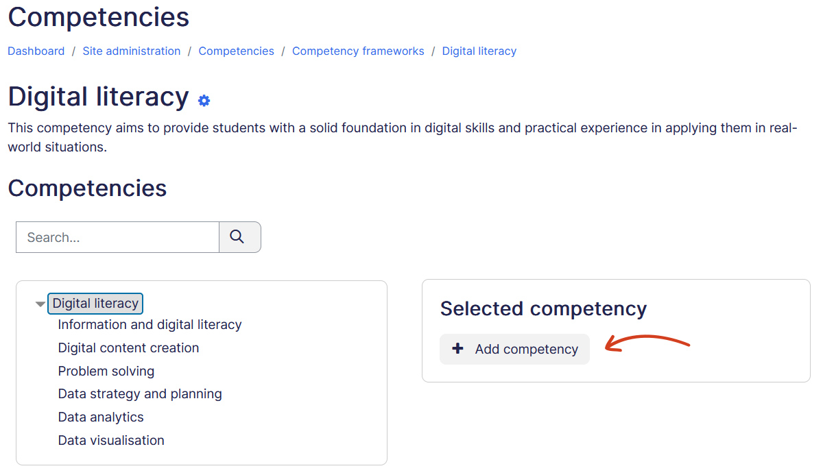 competency framework add competency button